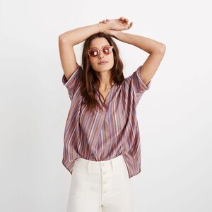 Madewell Small Courier Button-Back Shirt in Rainbow Stripe